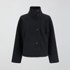 Woolen Dark Blue Jacket Women Autumn Single Breasted Stand Collar Loose Female Coat Office Lady Street Short Outwear Tops