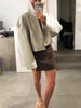 Autumn Women Croc Embossed PU Leather Jacket High Neck Zip Up Oversize Loose Cropped Coat Long Sleeve Street Lady Outerwear