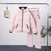 Thicken Warm Women's Skiwear Pink High Collar Hooded Cotton Padded Coats Straight Leg Zipper Pants Winter Lady Ski Suit