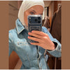 Women's Denim Lace Up Jacket Lapel Neck Waist Cinching Button Front Long Sleeve Coat Spring Femlae Casual Daily Outerwear