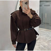 Women's Chic Waist-cinching Short Trench Coat Solid Long Sleeve Shoulder Pad Cropped Jackets Autumn Street Commute Outwear