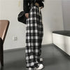 Oversize Women Sweatpants Black Plaid Casual Pants Baggy Elastic Waist Pockets Student Unisex Hip Hop Loose Trousers