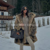 Vintage Hooded Faux Fur Coat Women Winter Slavic Style Girl Striped Fox Fur Jacket Long Overcoat