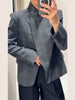 Women's Plaid Blazer Asymmetric Button Stand Collar Long Sleeve Pocket Detail Slim Fit Elegant Casual Office Outerwear