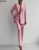 Women's Matching Sets V Neck Double Breasted Design Blazer Tops+Suit Pant Office Ladies Outfit Elegant 2 Piece Sets