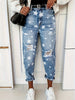 Boyfriend Jeans Women's Slim Fit Ripped Jeans Women's Five-pointed Star Ripped Jeans Street Casual Blue Jeans