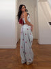Floral Print Sweetheart Cami Crop Top Lace Up Wide Leg Pants Autumn Women Two Piece Outfit Street Ladies Casual Suit