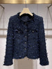 Elegant Women Autumn O Neck Diamonds Single Breasted Tweed Jacket Office Ladies Work Vintage Tassels Coat Party Outerwear Tops