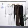 Zipper Plush Jacket Long Pants Lady Set Solid Color Lapel Jackets High Waist Slim Bell-Bottom Trousers Casual Women's Sets