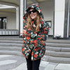 Women's Winter Jackets Printed Hooded Padded Jacket Street Female Stand Collar Long Sleeve Zipper Loose Coats Lady Outerwear