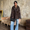 Women Solid Faux Fur Coat Elegant Lapel Collar Long Flare Sleeve Loose Jackets Winter Warm Female Chic High Street Outerwear