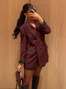 Solid Wine Red Blazer Jacket For Women Elegant Double Breasted Suit Coats Female Lapel Long Sleeve Office Lady Outerwear