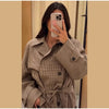 Plaid Women's Outerwear Lapel Double Breasted Trench Coat Belted Raglan Sleeve Jacket French Vintage Style Daily Wear