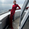 Turtleneck Long Sleeve Bodycon Dress Women Tight Elastic Lace-up Maxi Dresses Winter Evening Party Curvy Robe Red Brown