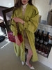 Green Lapel Belt Lace Up Long Trench Coat Women Lantern Sleeve Waist Cinching Jacket Autumn Lady Street Daily Outerwear