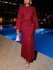 Shiny Women's Dress Spring Autumn O-neck Long Sleeve Slim Hips Banquet Long Dress Female Pleated Party Fishtail Dresses