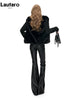Spring Autumn Long Fitted Soft Black Pu Leather Flare Pants for Women Low Waist Sexy Designer Gyaru Clothes