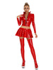 Women Glossy 2-piece PU Leather Club Outfits Long Sleeve Front Zipper Crop Jacket and Pleated Miniskirt Set for Pole Dance Raves