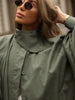 Women's Brown Stand Up Collar Long Long Trench Coat Lantern Sleeve Side Slit Loose Windbreaker Spring Autumn Coat