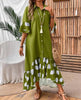 Polka Dot Printed Dress For Women Elegant Commuting Loose Lapel Single Breasted Flared Sleeves Spliced big Hem Dresses