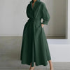 Spring Dress Long Sleeve Solid Color Elegant Maxi Dresses For Women Casual V Neck Shirt Party Long Dress Robe Femme