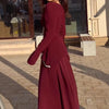 Women's Solid Color Casual A-line Square Neck Long Sleeve Spliced Ankle Length Dresses Female Clothes