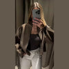 Casual Solid Loose Knit Coat Women All-match Lapel Zippers Full Sleeve Lady Coats Female Autumn Winter Lady Outwears