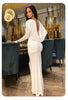 White Swinging Collar Long Dress For Women Ruched High Waist Long Sleeves Slim Elegant Evening Party Gowns