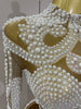 Elegant Evening Gown AB Rhinestones Pearls Long Sleeves Mesh Dress Women Cocktail Party Wedding Costume