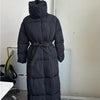 Winter Warm Stand Neck Long Lace Up Down Jackets Women Solid Ruff Soft Waist-cinching Coat Female Winter Chic Jackets