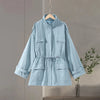 Drawstring Waist Button Women Cargo Jacket Long Sleeve Pockets Spring Casual Female Coat Street Commute Lady Outwear Tops