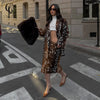 Deer Spotted Print Women 2pcs Skirt Sets Notched Lapel Oversized Blazer Midi Skirt Elegant Chic Autumn Winter Office Outfit