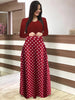 Polka Dot Print Medium Stretch Maxi Dress, Women's Plus High Waist Elegant Long Dress