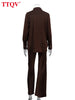 Loose Brown Satin Women's Two Pieces Set Elegant Long Sleeve Shirt With High Waist Wide Pants Set FemalaCla