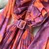 Retro Elegant Autumn Edible Tree Fungus Patchwork Long Sleeves Print Chiffon Dress A-line French Vintage Vacation Women Dresses
