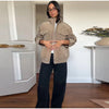 Casual Suede Jackets Women Loose High Neck Long Sleeves Pocket Zipper Coats Female Autumn Winter Chic Solid Outwear