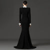 High Street Designer Formal Dresses Women's Shirt Collar Diamonds Beaded Maxi Long Dress
