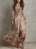 Elegant Long Sleeve Chiffon Long Dresses For Women Floral Print Slim Party Maxi Dress Casual