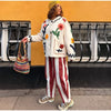 Colorful Flower Printed Pattern Cardigan Women O Neck Long Sleeves Patch Pockets Loose Short Coat Women Daily Commute Outwear