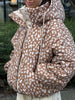 Vintage Reversible Spotted Print Cotton Coat Women Chic Hooded Drawstring Stand Collar Female Coat Winter Lady Outerwear