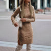 Autumn Winter Women's Knitted Wrap Hip Skirt High Neck Warm and Thickened Elegant Knitted Sweater Long Sleeve Dress