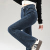 Winter Women's Warm Fleece Jeans Vintage Slim Flare Pants Elastic Korean Female Plush Velvet Thermal Denim Trousers
