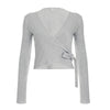 Autumn Winter Loose Pants Leisure Suit Women Flare Sleeve Crop Cardigan Top Lace-up Solid 2 Piece Set Outfit