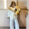 Cotton Lined Furry Fur Collar Belts Jacket Women Long Sleeve Thicken Warm Female Coat Winter Street Casual Outwear