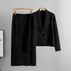 Autumn Winter Knitted Two-piece Set Women's Elegant Cardigan Sweater Jacket A-line Skirt Set Small Suit Collar Set Skirt
