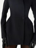 Women Waist Cinching Suit Jacket Elegant V-neck Full Sleeve Single Button Shoulder Pad Slim Coat Lady Commute Outerwear