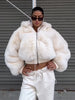Women's Faux Fur Coats Hooded Patchwork Zipper Cropped Jackets Street Female Lantern Long Sleeves Loose Autumn Winter Outerwears