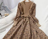 Autumn Winter Korean Patchwork Bandage Long Sleeved Knitted Dress Women's Slim Sweet Corduroy Flower Dresses