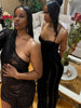 Women Black Velvet Sheer Maxi Dress Sexy Chic Mesh Patchwork Off-shoulder Waist Cinching Slim Maxi Dresses Club Party Gowns
