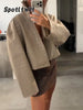 Retro Crocodile Pattern Short Women's Leather Jacket High Collar Zipper Loose Long Sleeve Jackets Lady Street Daily Wear
